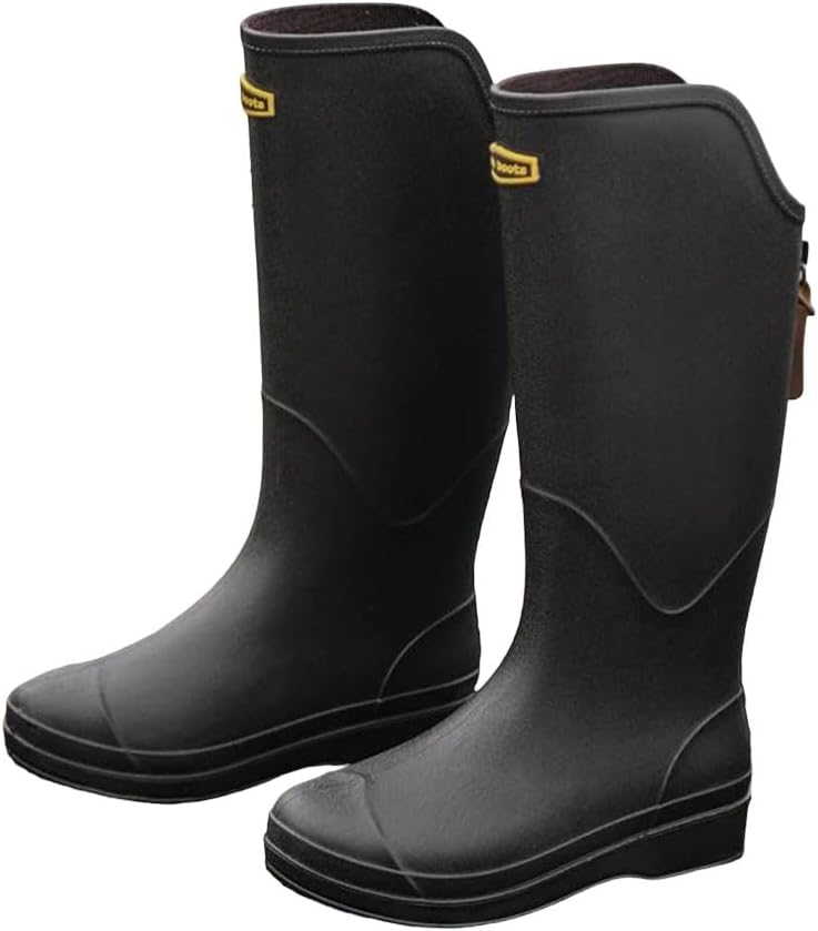 

Унисекс водонепроницаемые высокие резиновые сапоги стильные для кемпинга на открытом воздухе с плоской подошвой и манжетами, долговечные галоши Generic, черный