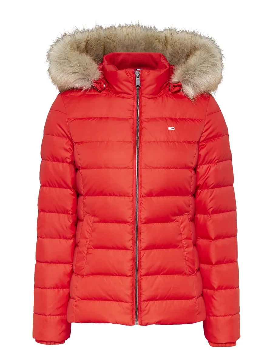 Пуховик Tommy Jeans "BASIC HOODED DOWN JACKET", с капюшоном, с искусственным мехом на капюшоне и флажком с логотипом Tommy Jeans, красный — фото 4
