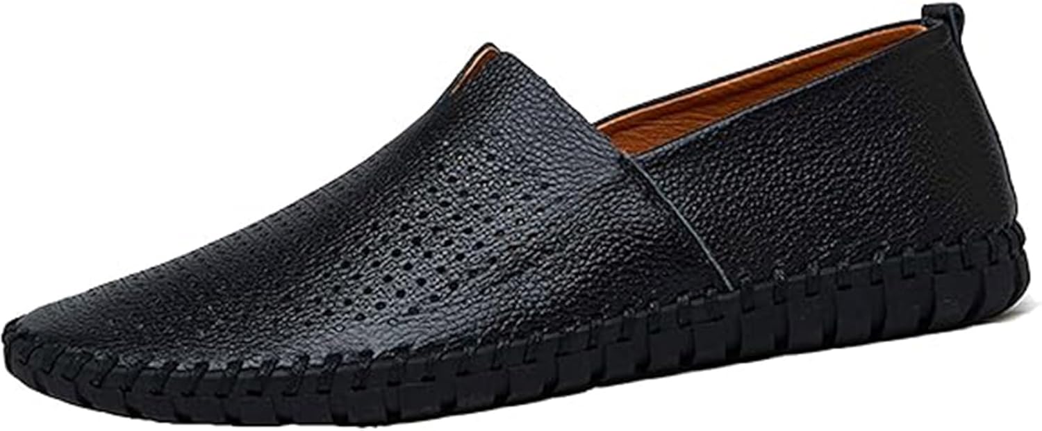 

Мужские мокасины из натуральной кожи с перфорацией, ручная работа, дышащие, повседневные и для вождения Xinduoyu, черный