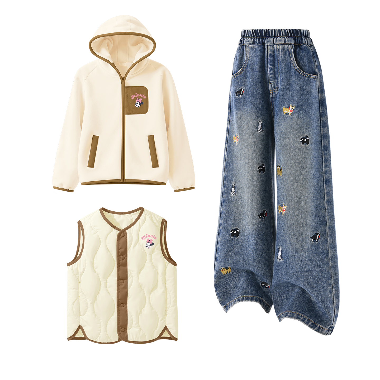 

Детский спортивный комплект Casual Sportswear из 3 предметов Disney, [Thickened And Fleece-Lined]Silicone Di-Lift K Ecru+Solid Color Denim Blue+Silicone Di-Lift K Ecru