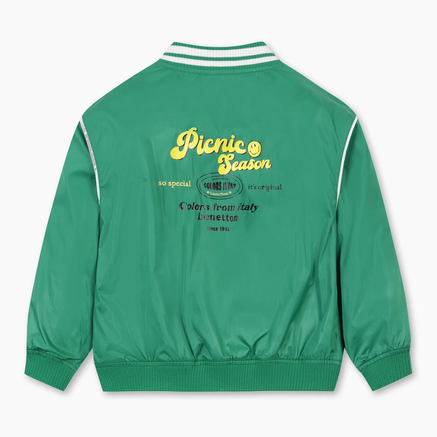 Детский глянцевый бомбер зелёный от Benetton Kids — фото 2