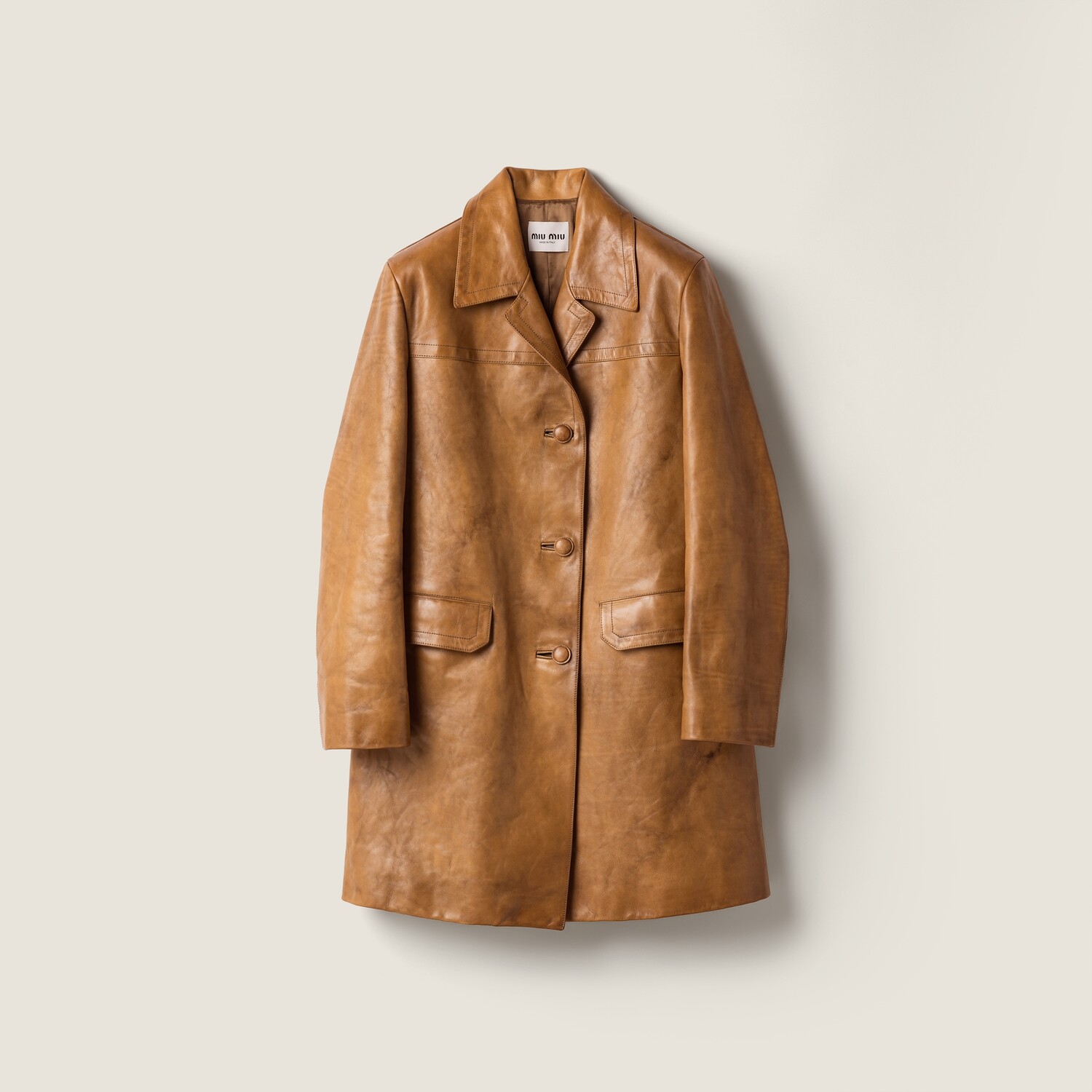 

Кожаное пальто MIU MIU, бежевый