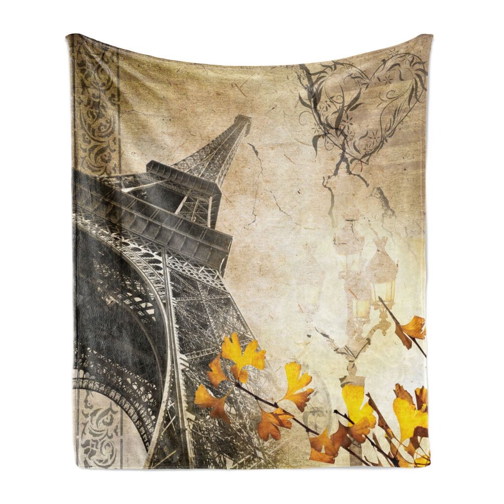 

Мягкое фланелевое флисовое одеяло ABAKUHAUS Eiffel Tower, Romantic Love Fall, уютный плюш для использования в помещении и на открытом воздухе, 125 x 175 см, бежевый кока-серый