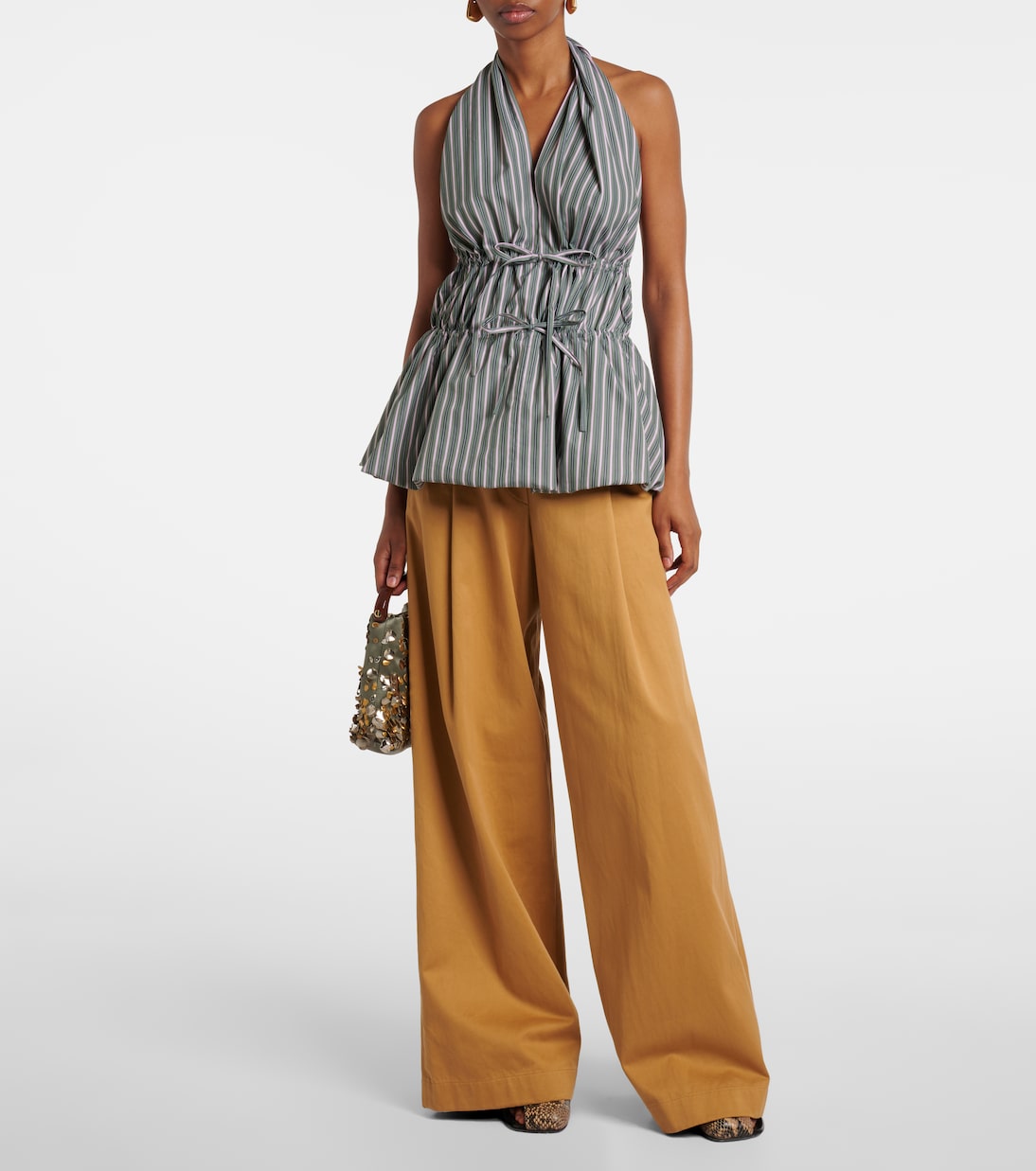 Полосатый топ из хлопка с халтером Dries Van Noten, Pistache — фото 2