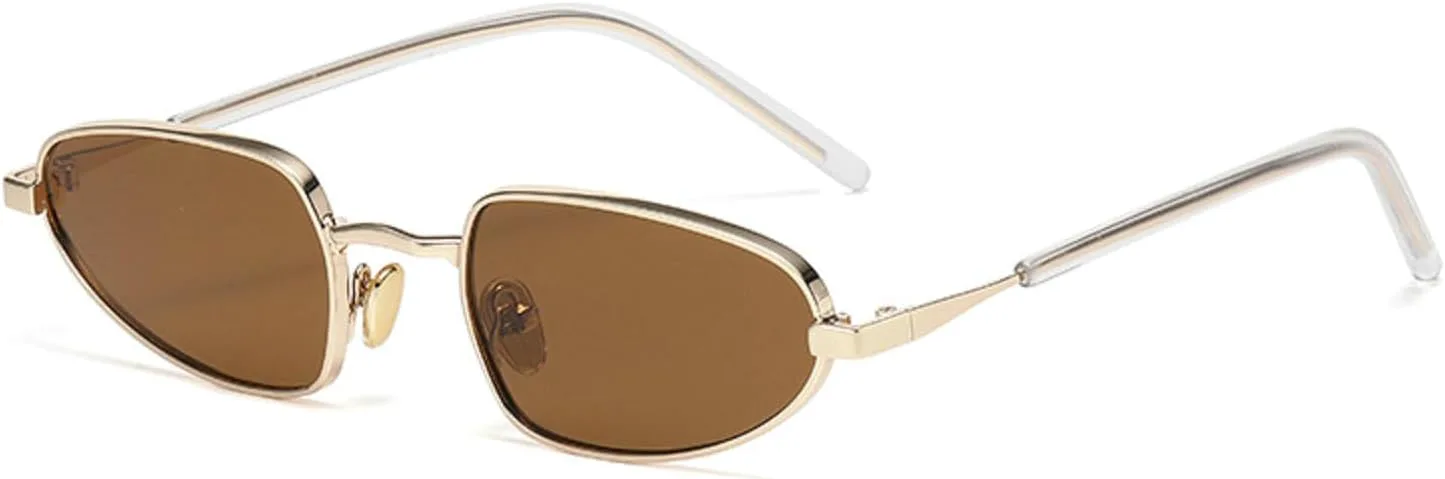 

Женские солнцезащитные очки «кошачий глаз» в маленькой металлической оправе, ретро-стиль, узкая овальная форма, защита от ультрафиолета UV400 mincl, Brown