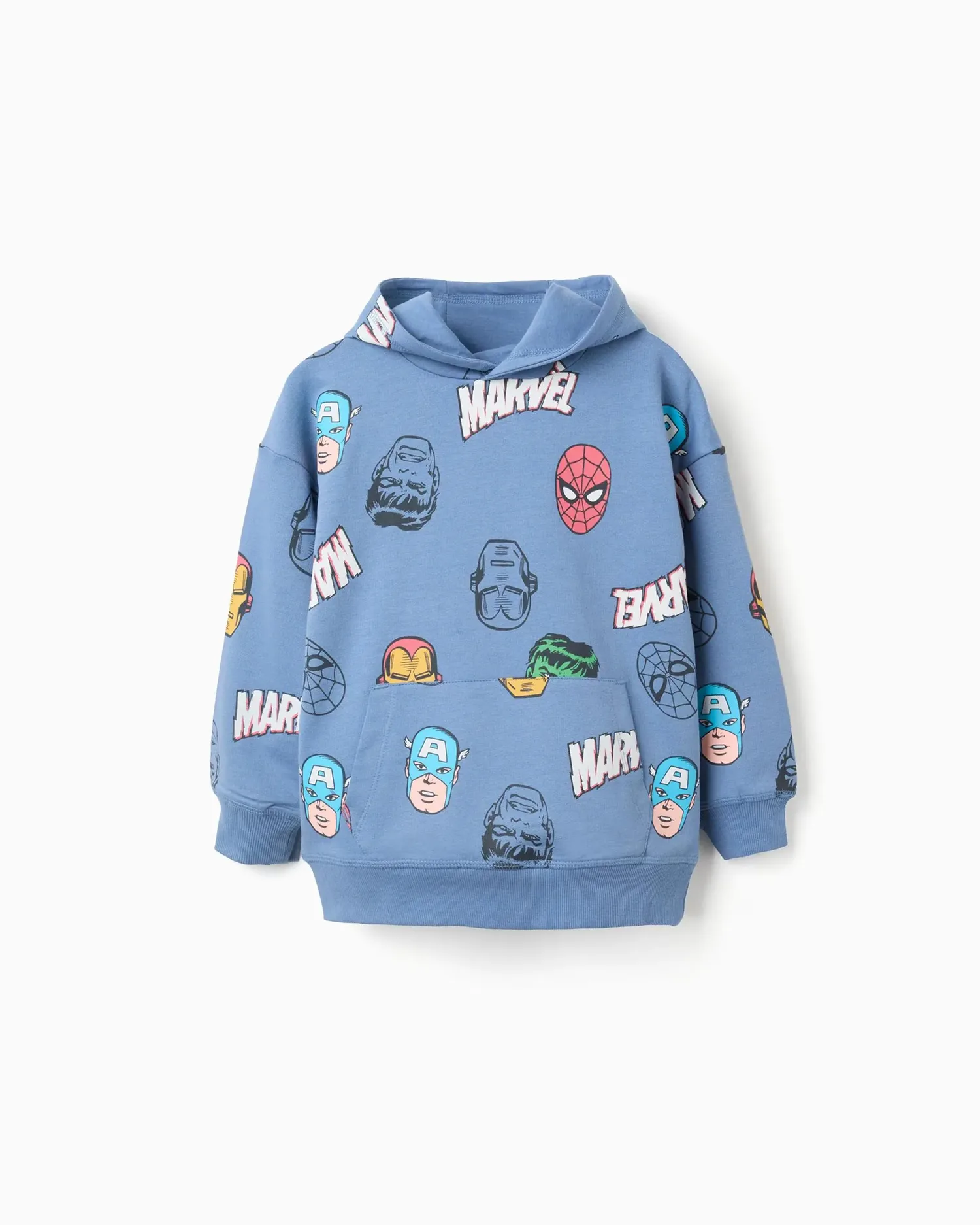 Детская хлопковая толстовка с капюшоном и мотивом Marvel Zippy, синий