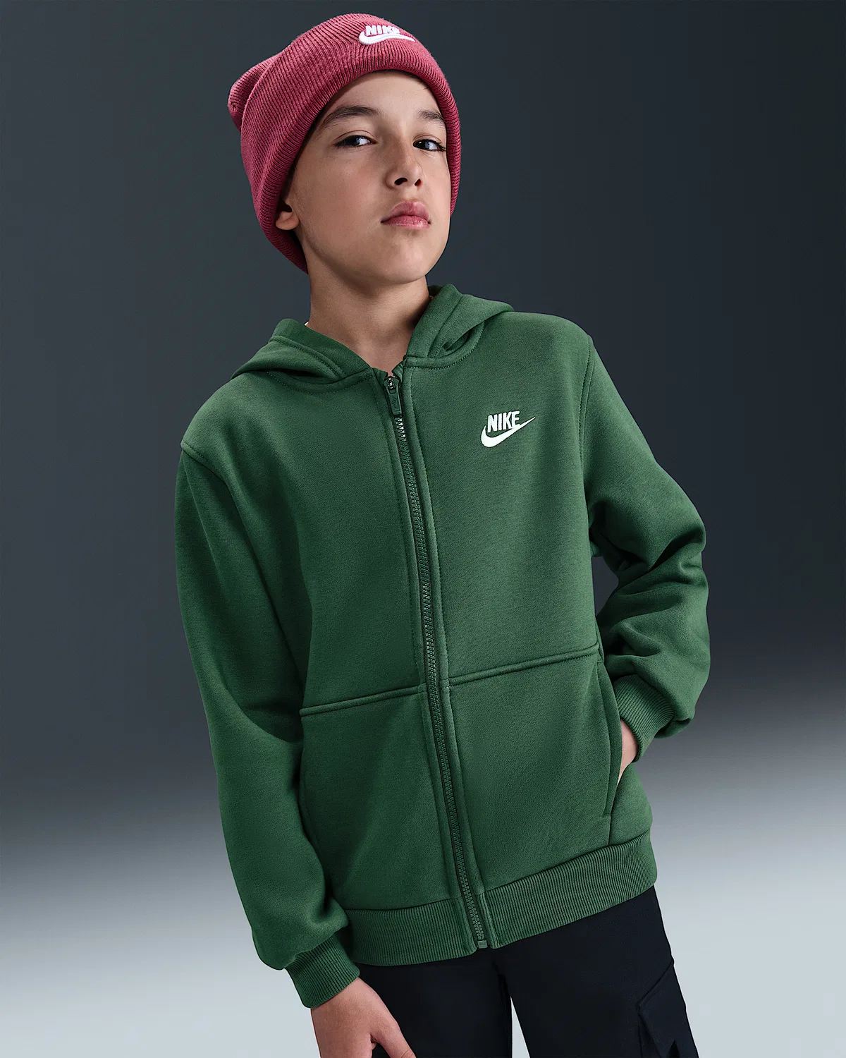 Детская худи Nike Sportswear Club Fleece на молнии, Fir/White — фото 3