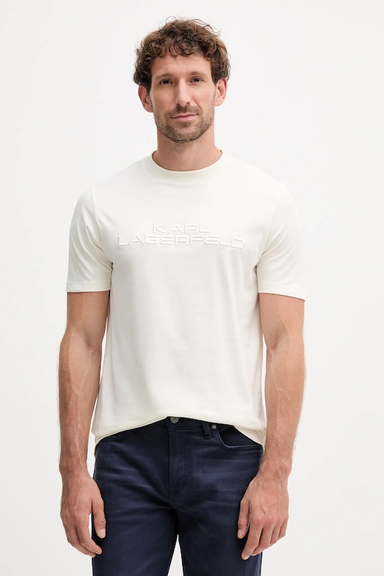 

Хлопковая футболка Karl Lagerfeld, бежевый