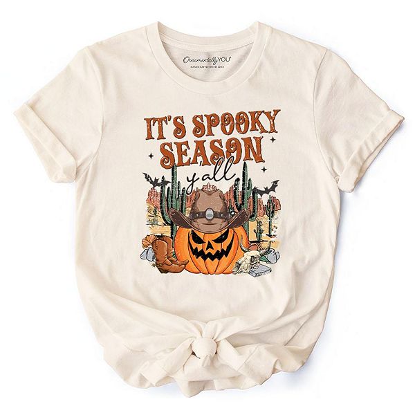 

Футболка It's spooky season y'all, веселый западный хэллоуинский принт для ковбоев-тыкв Ornamentallyyou, Beige, Оранжевый, Футболка It's spooky season y'all, веселый западный хэллоуинский принт для ковбоев-тыкв Ornamentallyyou, Beige