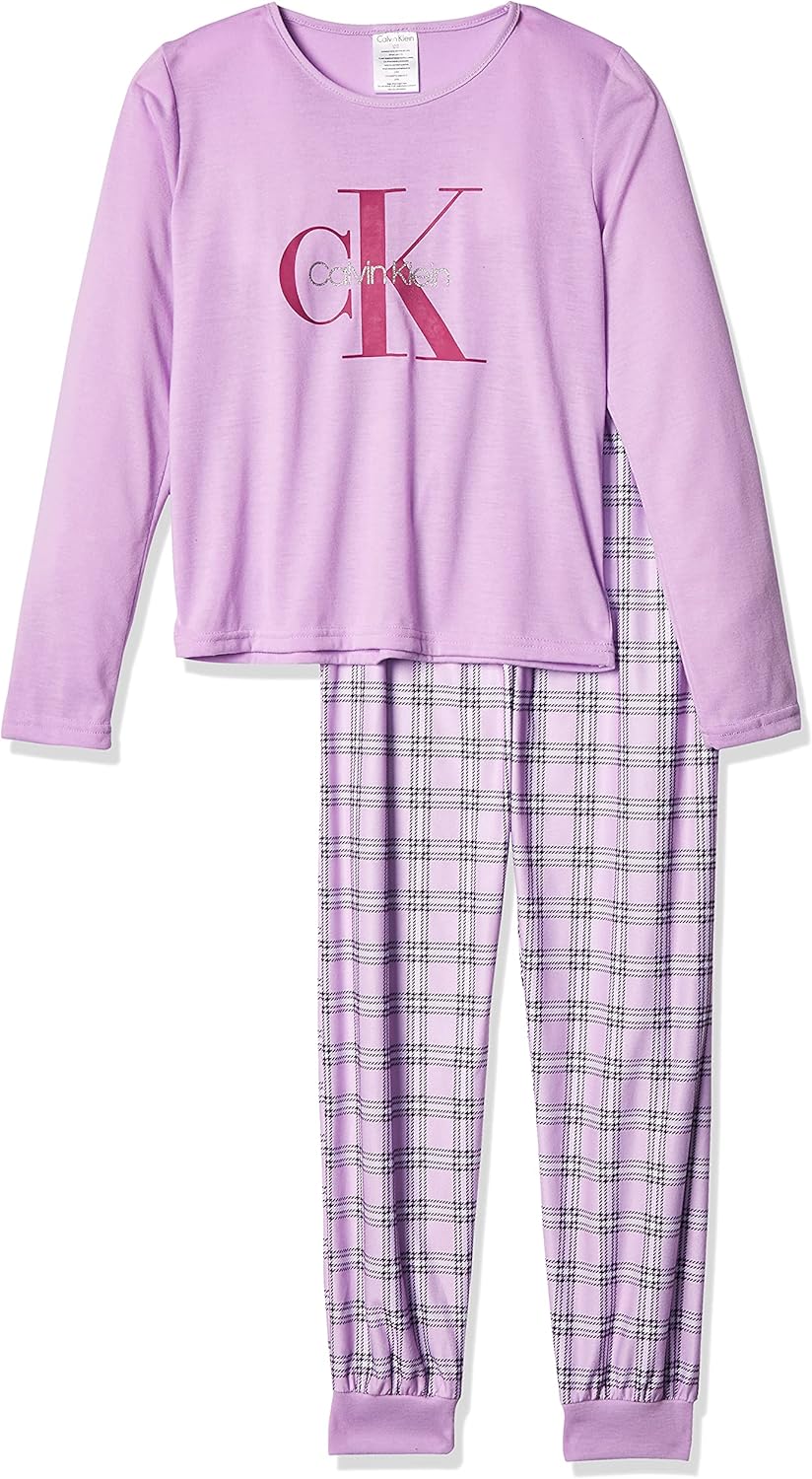 

Пижамный комплект Calvin Klein для девочек: футболка с длинным рукавом и клетчатые джоггеры, Ck Lilac / Purple Window Plaid