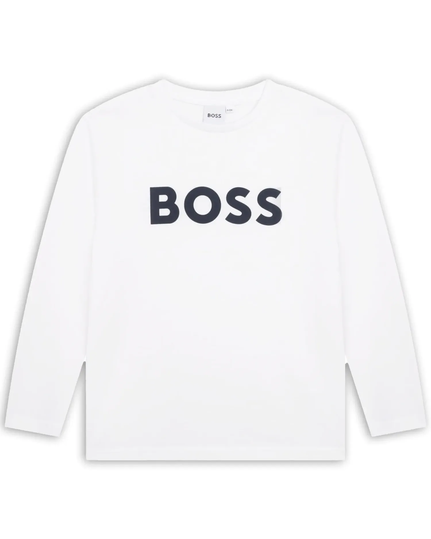 Детская длинносливная футболка с рисунком на передней части из хлопка BOSS Kidswear, белый