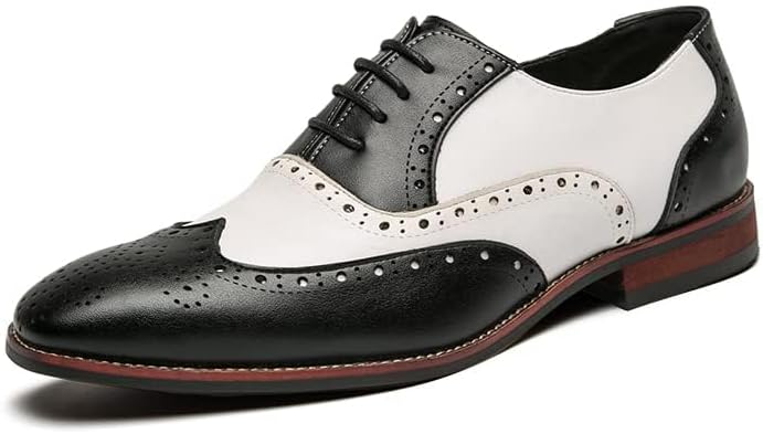 Мужские оксфорды HuitJours многокрасочные броги Wing Tip с шнуровкой, пэчворк, двухцветные, с перфорацией и круглым носком, черный — фото 4