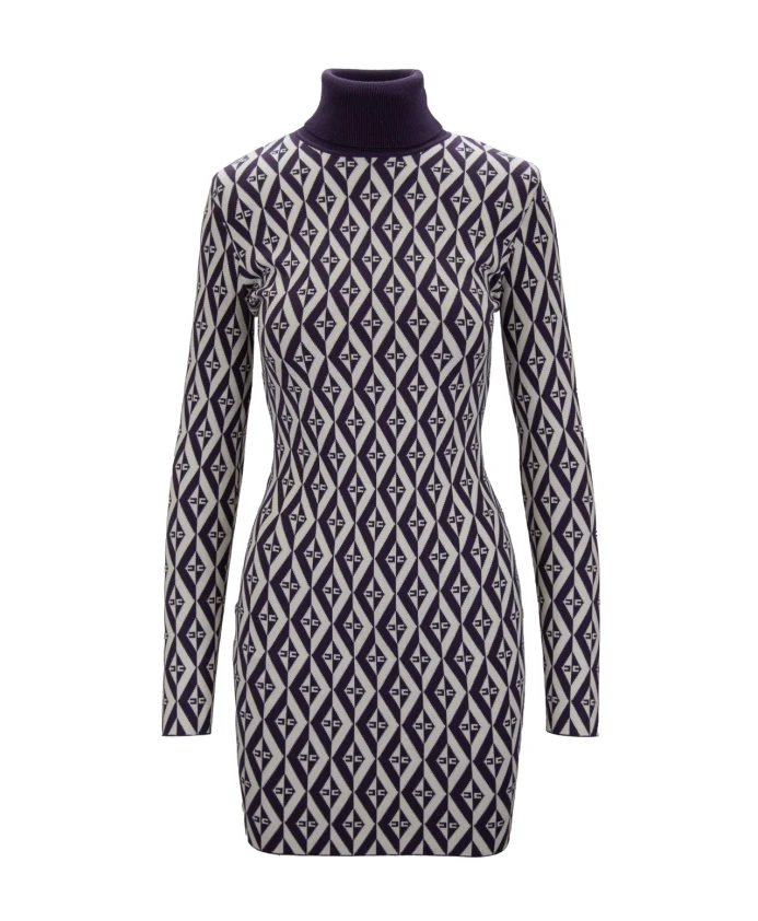 

Вязаное платье с длинными рукавами и высоким воротником Elisabetta Franchi, черный