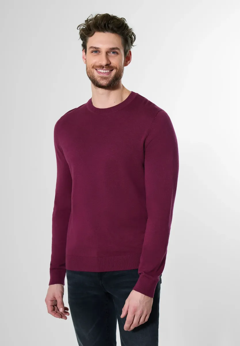 

STREET ONE MEN свитер с круглым вырезом, однотонный, цвет Sangria Red