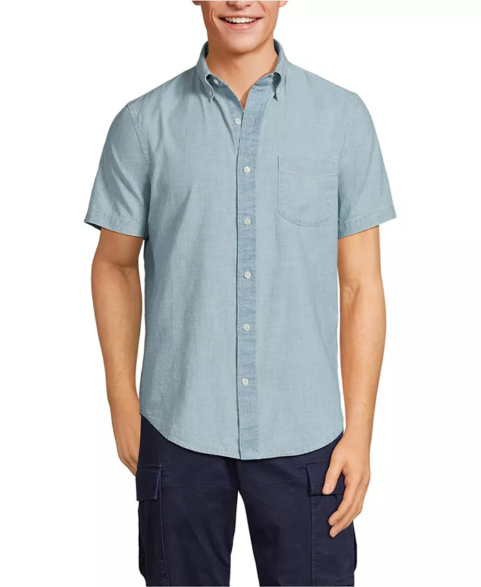 

Рубашка из шамбре с коротким рукавом на пуговицах Big & Tall Lands' End, синий