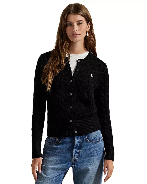 

Хлопковый кардиган с круглым вырезом и косами Ralph Lauren, черный