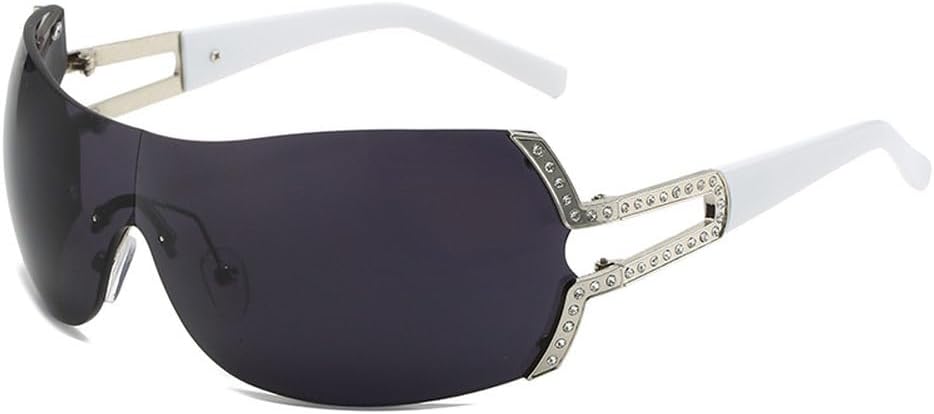 

Солнцезащитные очки One Piece в стиле панк без оправы для женщин и мужчин, модные винтажные роскошные солнцезащитные очки, стильные панк-спортивные очки с защитой от УФ-излучения UV400 TKKTLLT, White Gray