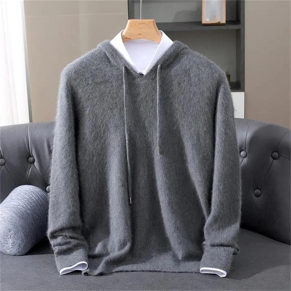 Мужской кашемировый худи-свитер с капюшоном, Light Gray9 — фото 2