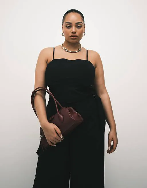 

Черный облегающий твиловый топ с изогнутым бюстом ASOS DESIGN Curve