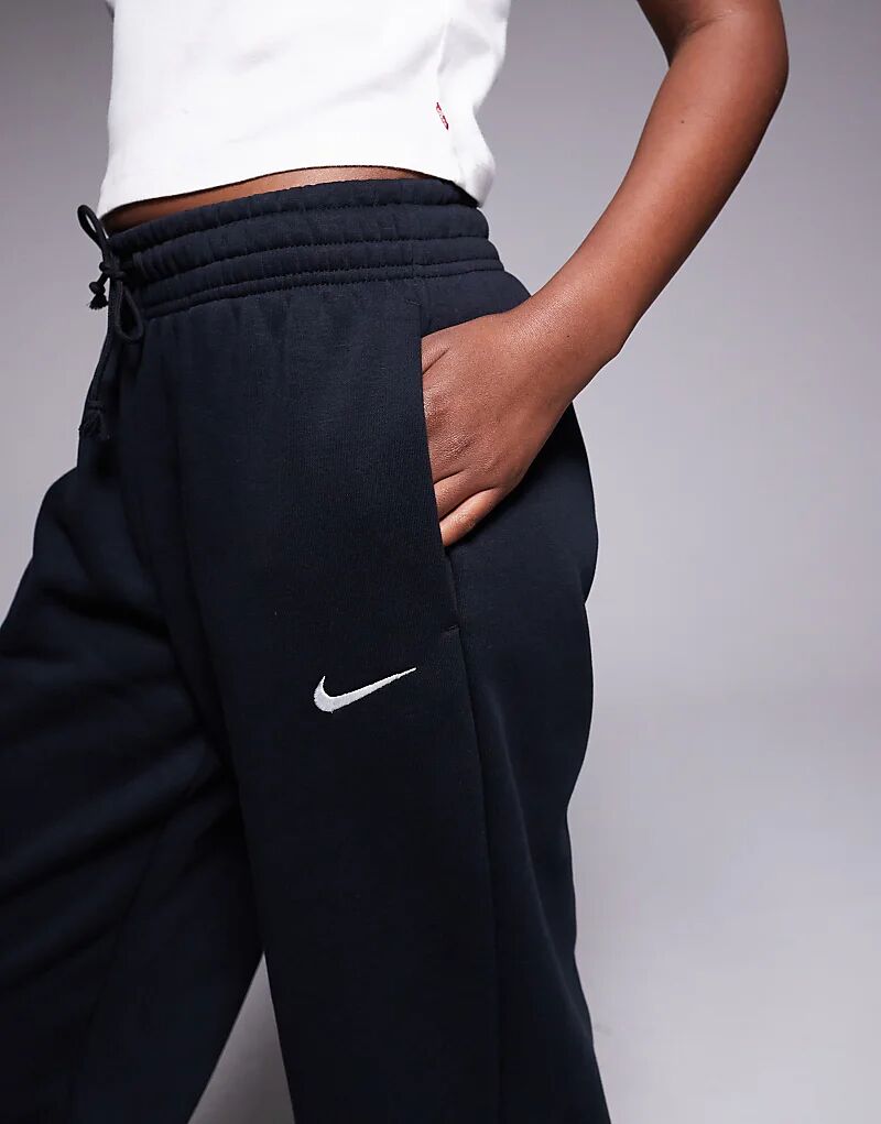 Джоггеры Nike Phoenix Fleece с высокой талией и манжетами свободного кроя, черного цвета — фото 3