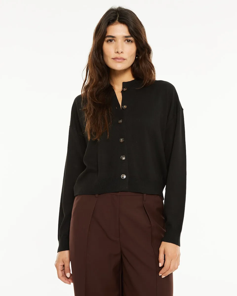 

Женский вязаный кардиган с круглым вырезом и застежкой на пуговицы System Action, черный