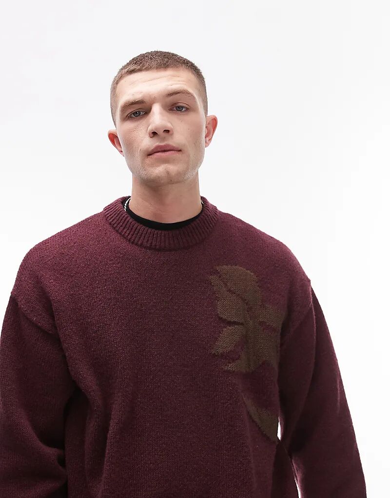 

Джемпер свободного кроя с цветочным жаккардом бордового цвета Topman