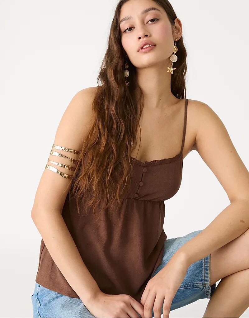 

Льняной топ Stradivarius с бретельками, коричневый цвет
