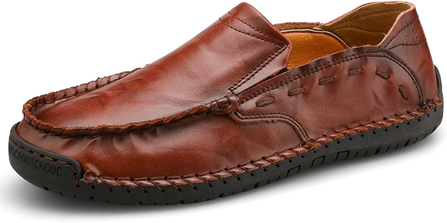 

Мужские комфортные лоферы с плоской подошвой без застежек, мягкая кожа, классические ручной работы, повседневная обувь для прогулок, нескользящая платформа, лоферы Myctfiyst, темно-коричневый