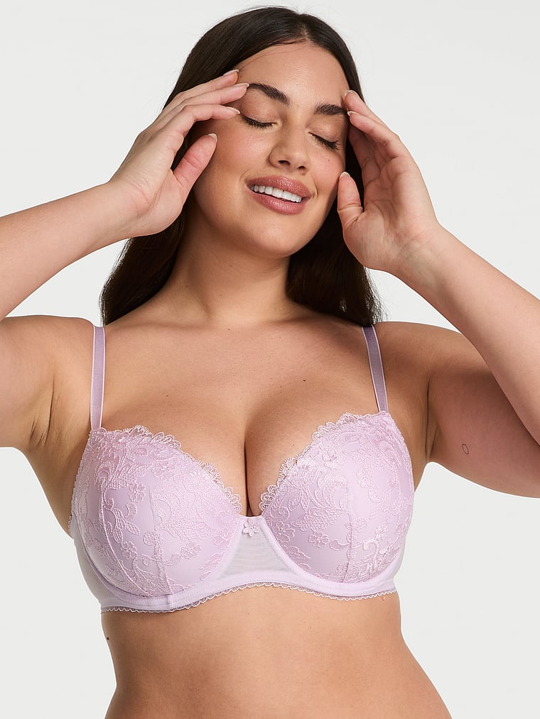 

Деми-Бюстгальтер с винтажной цветочной вышивкой на легкой подкладке Dream Angels, embroidery delicate violet