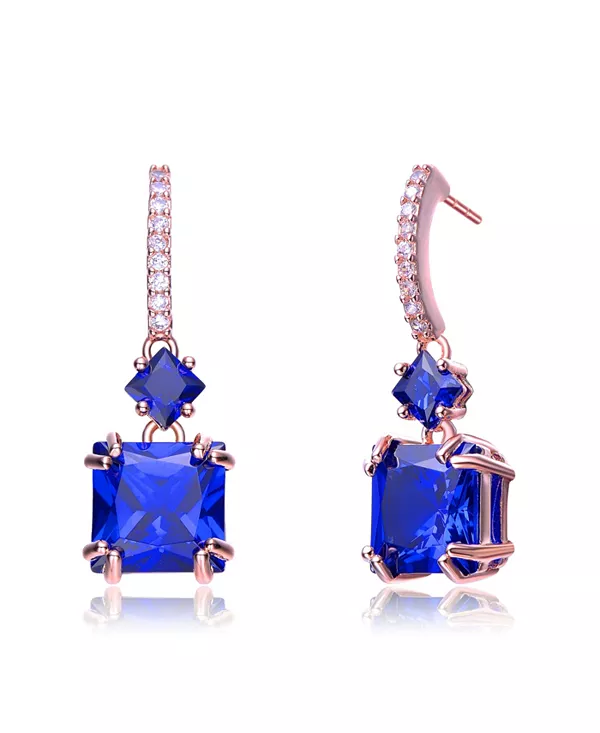 

Серьги-Подвески квадратной формы синего цвета из стерлингового серебра 18 карат с розовым покрытием и кубическим цирконием Genevive, blue