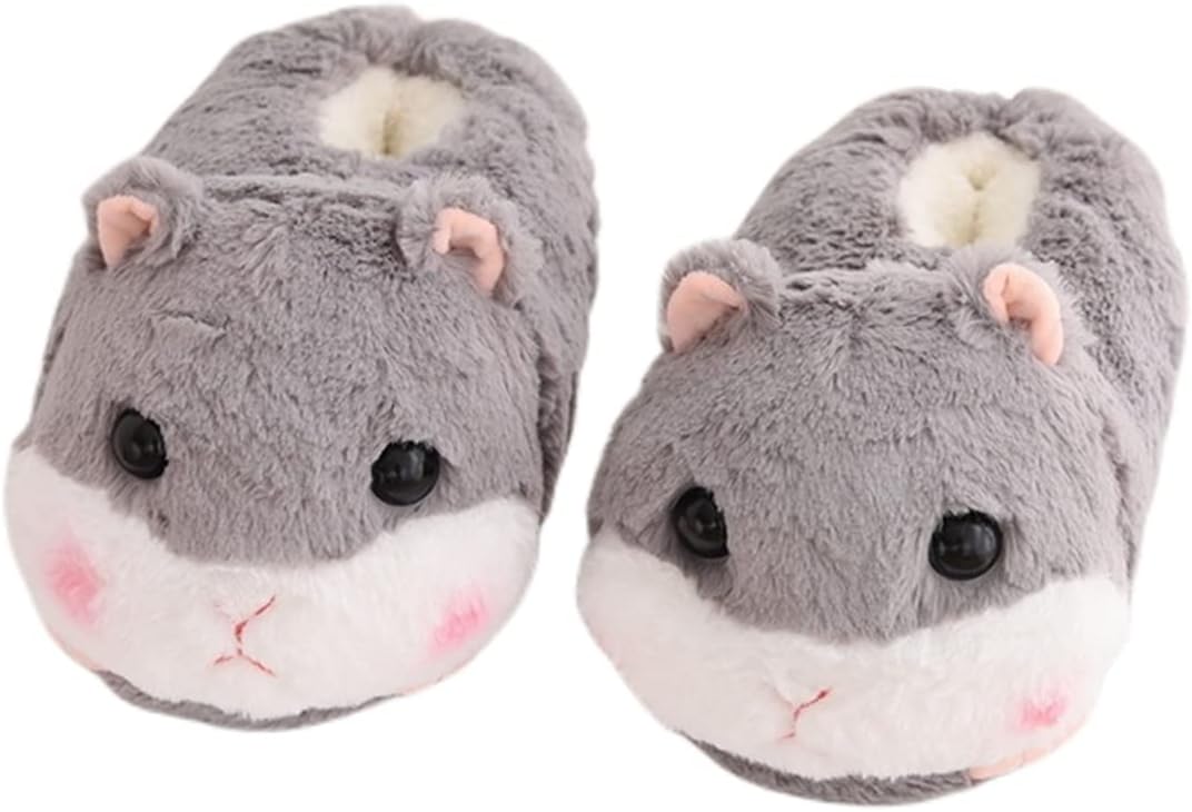

Женские хлопковые тапочки с мультяшными животными, взрослые теплые плюшевые тапочки, мужские домашние тапочки, зимние теплые тапочки, тапочки-хомячки Wyike, серый