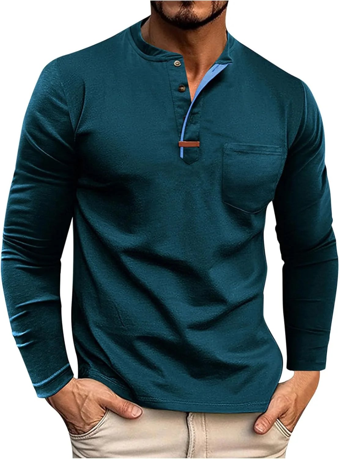 

Мужская хлопковая футболка с длинным рукавом и карманом