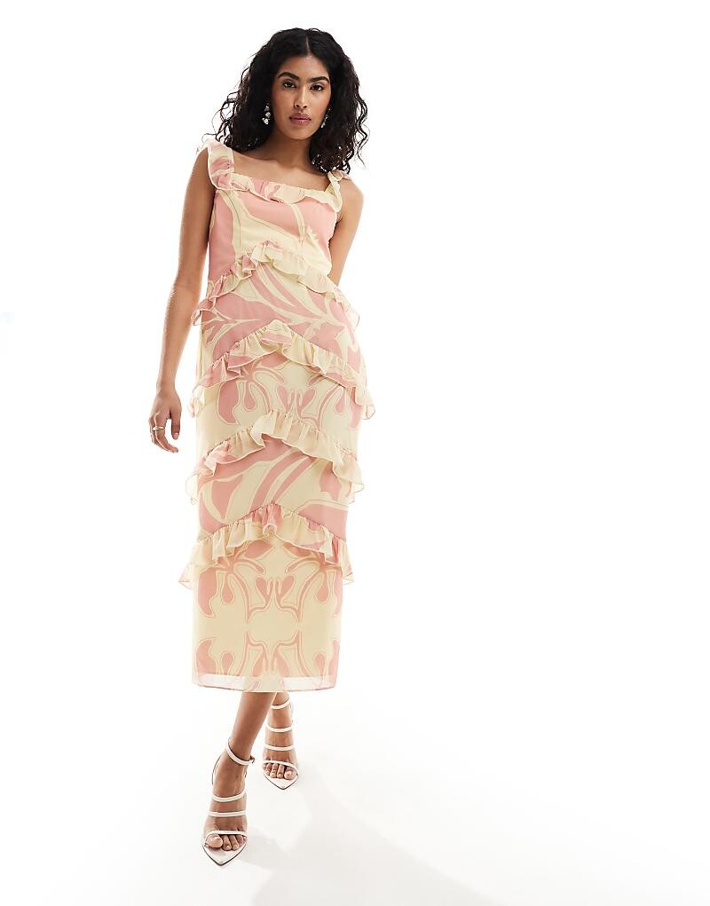

Ярко-лимонное платье миди с оборками Pretty Lavish эксклюзивно для ASOS ASOS Cecile