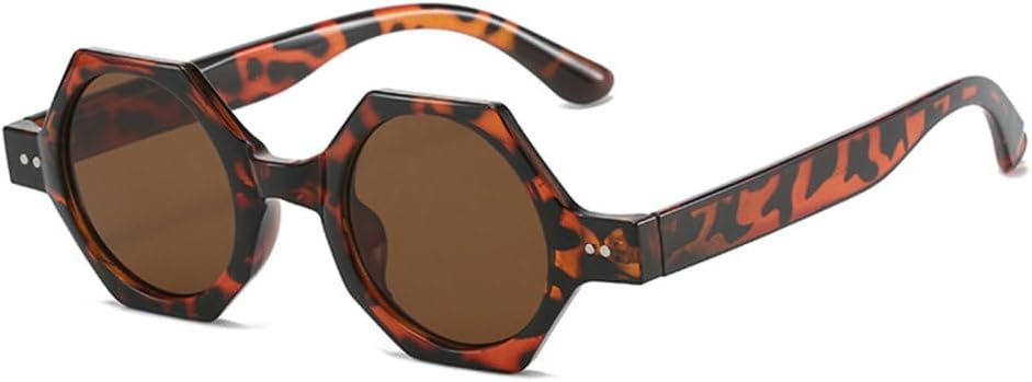 

Солнцезащитные очки LVTFCO в стиле ретро с многоугольными линзами для женщин, модные панк-очки, круглые солнцезащитные очки для мужчин, очки с шестиугольными заклепками, Leopard Tea