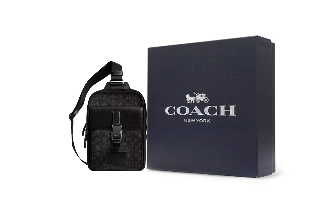 

COACH Черный мужской рюкзак-слинг из лакированного полотна малый