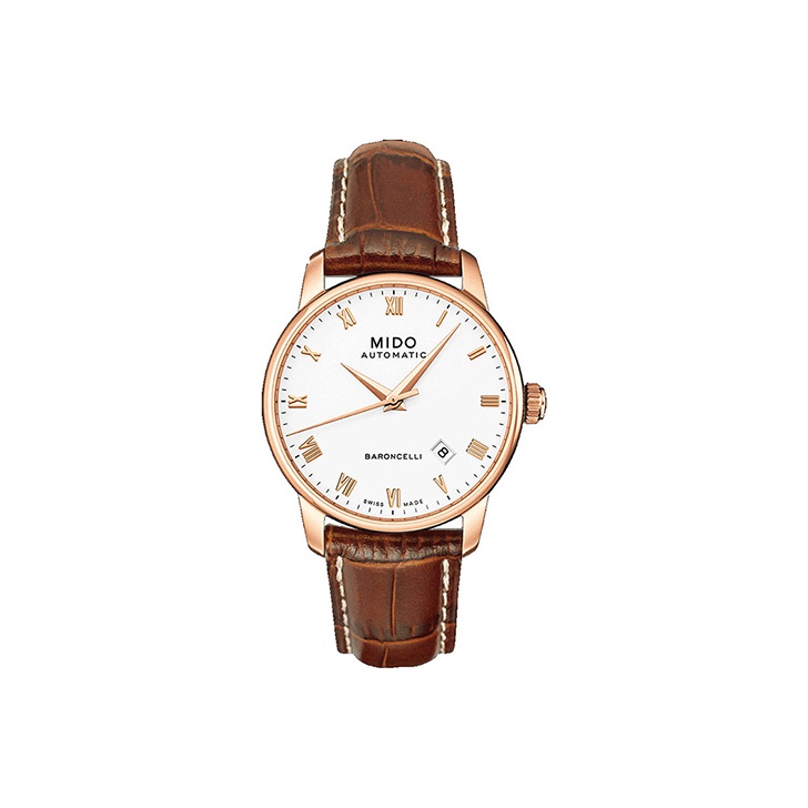 

MIDO Часы Baroncelli Automatic Mechanical Movement Men's Watch Watch 38mm White Dial Stainless Steel Case Leather Strap, White Dial Dark Brown Strap