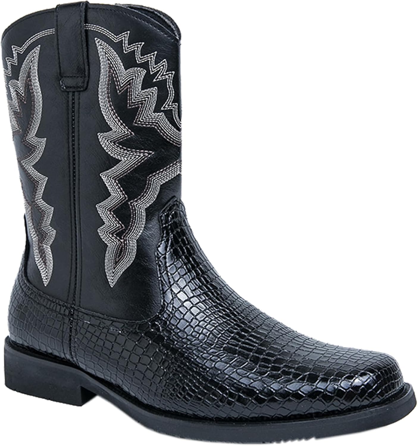 

Ковбойские сапоги JUNQIAKO для мужчин с круглым носком, мужские вестерн-сапоги, классические модные вышитые сапоги до середины голени, костюм для Хэллоуина, белый/черный