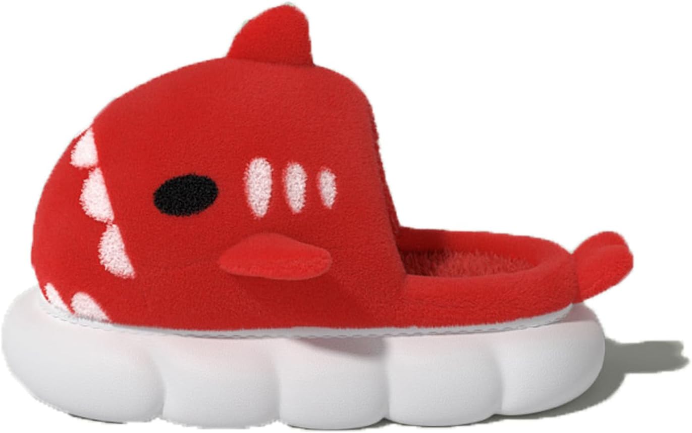 

Тапочки в виде акулы мягкие и теплые зимой, модные, милые и теплые, для дома и улицы, унисекс Zureto, красный