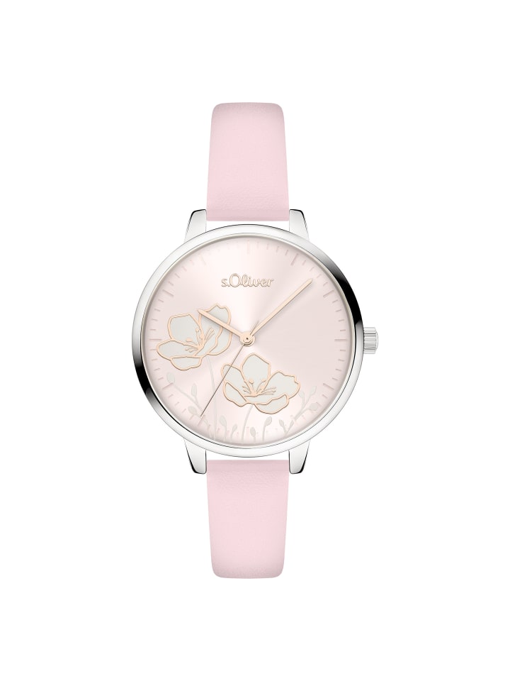 

s.Oliver Наручные часы с изящным цветочным узором розового цвета