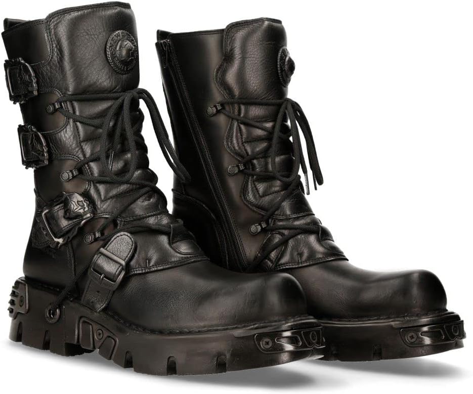 Мужские кожаные ботинки New Rock Metallic 391 Black Reactor с черепом, стиль готик-панк, черный — фото 2