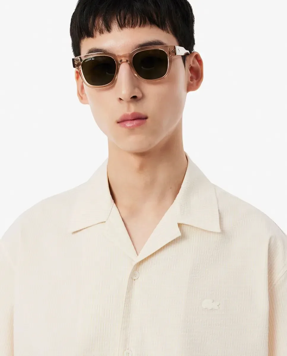Мужская рубашка свободного кроя из ситца с коротким рукавом Lacoste, белый — фото 3
