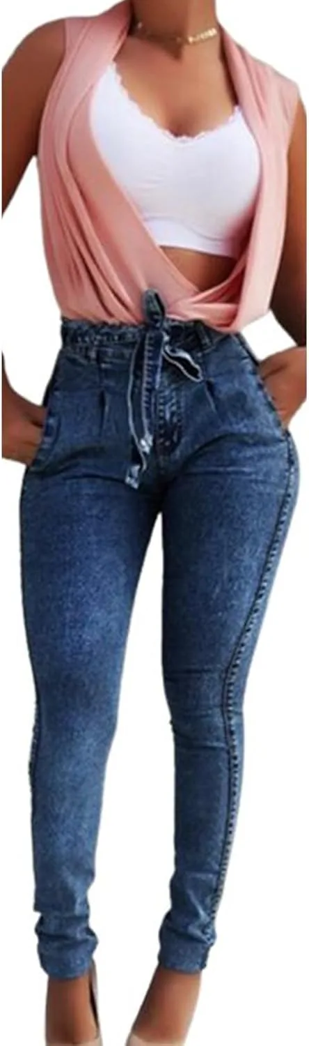 

Женские джинсы utcoco High Waisted Skinny с потертостями и поясом