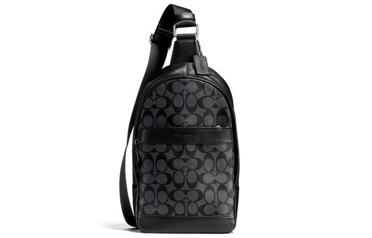 

COACH Чарльз ПВХ поясная сумка через плечо маленькая мужская черная серая