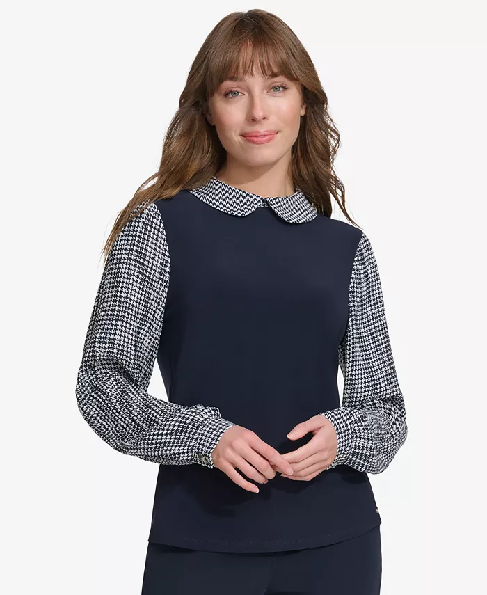 

Женский топ с воротником и плиссированными рукавами Tommy Hilfiger, синий