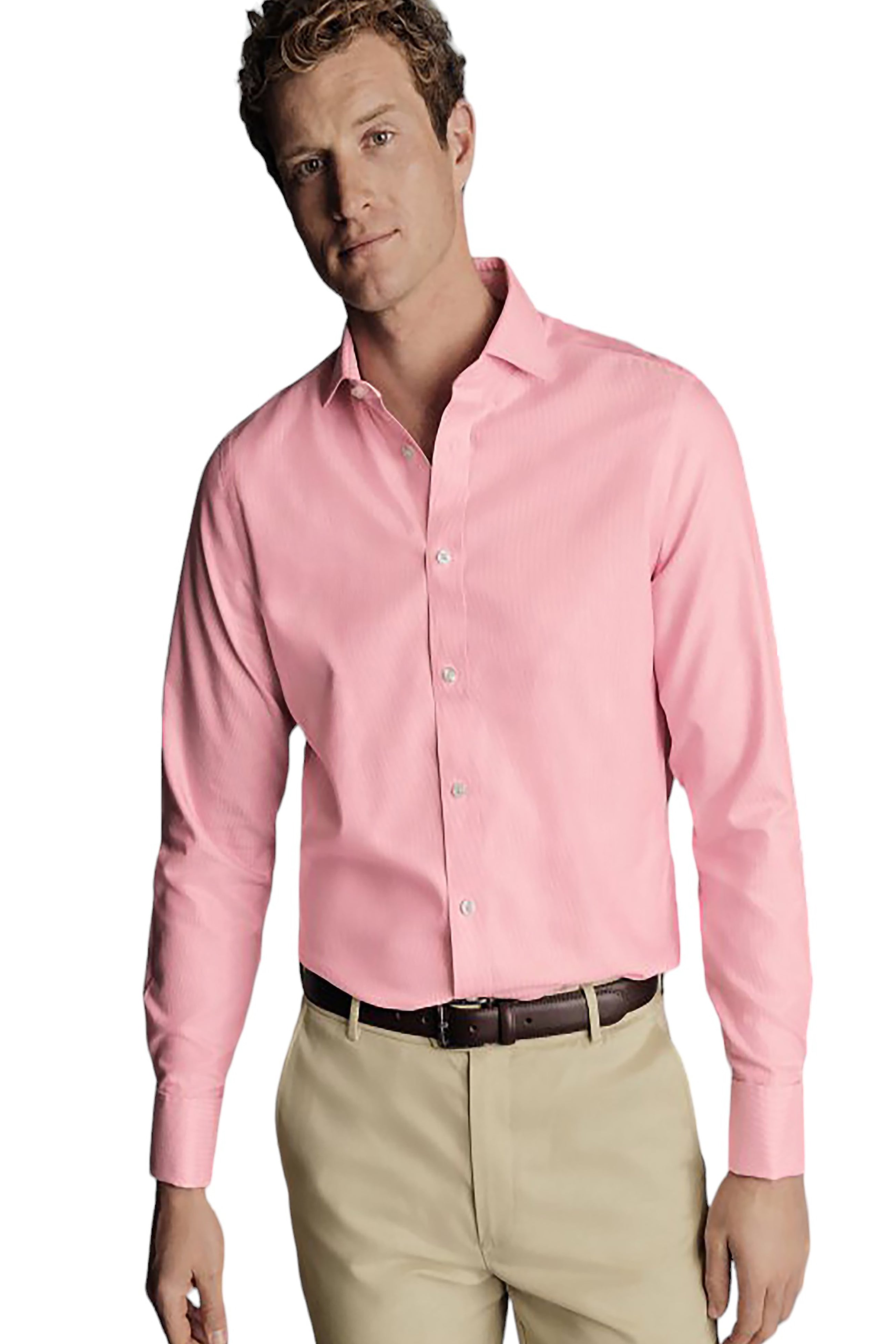 

Charles Tyrwhitt Мужская рубашка Non-Iron Clifton Weave Cutaway Slim Fit с двойными манжетами, розовый
