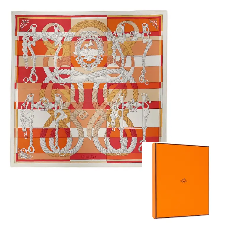 

HERMES Шёлковый шарф женский белый алый оранжевый, White/Vermilion/Orange