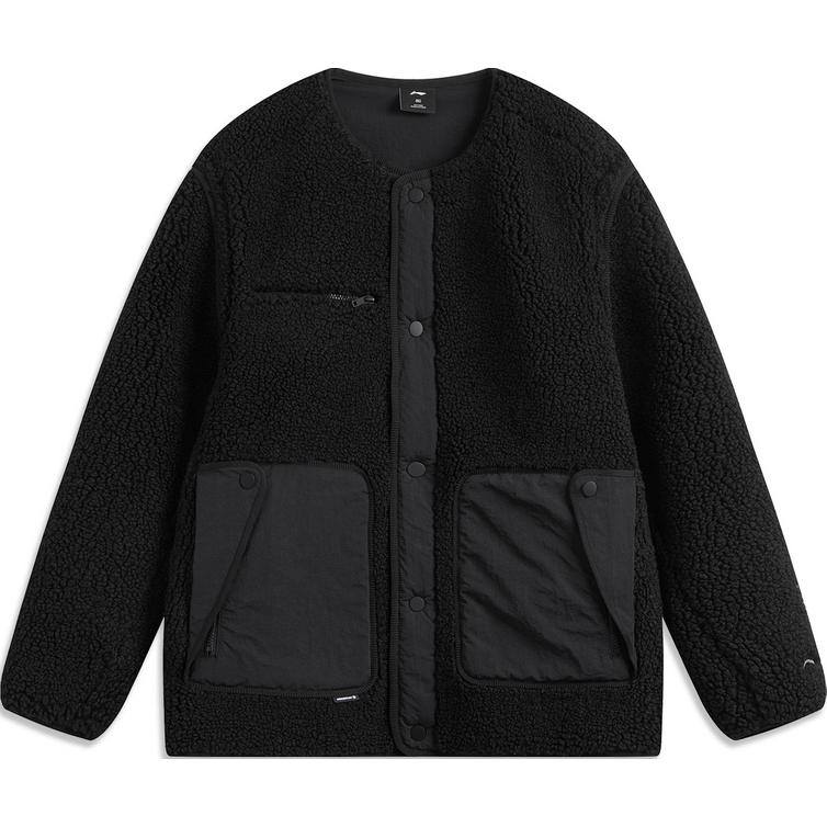 

Однобортный термоджемпер LiNing Crew Neck с длинными рукавами, черный, для мужчин