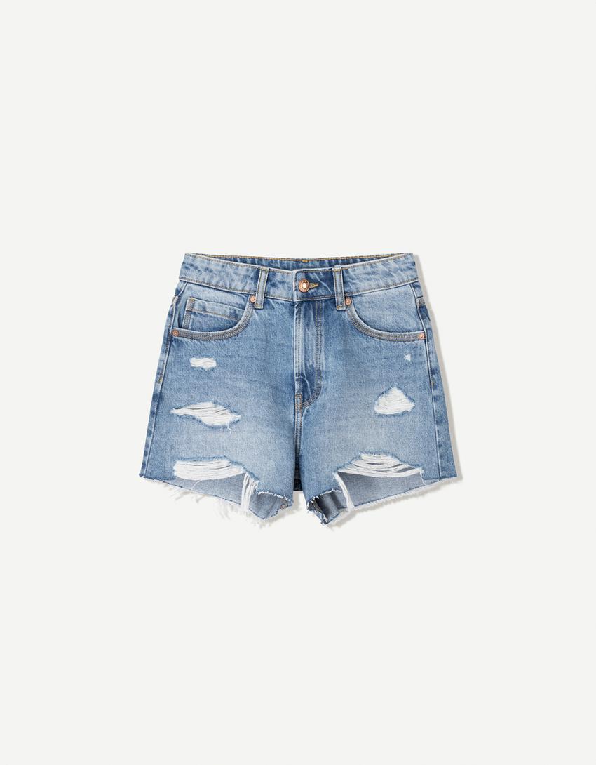 

Рваные джинсовые шорты Bershka, синий