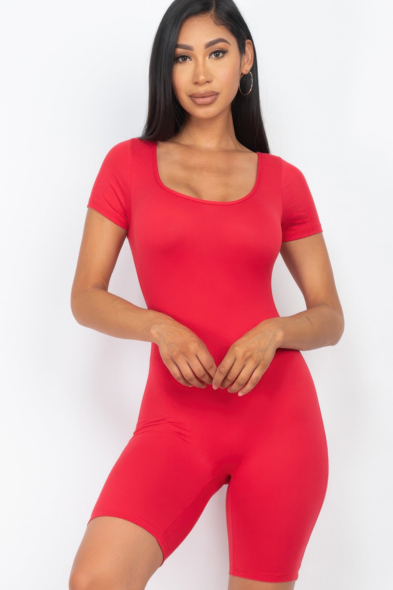 

FASHNZFAB Женский комбинезон с коротким рукавом и круглым вырезом, красный