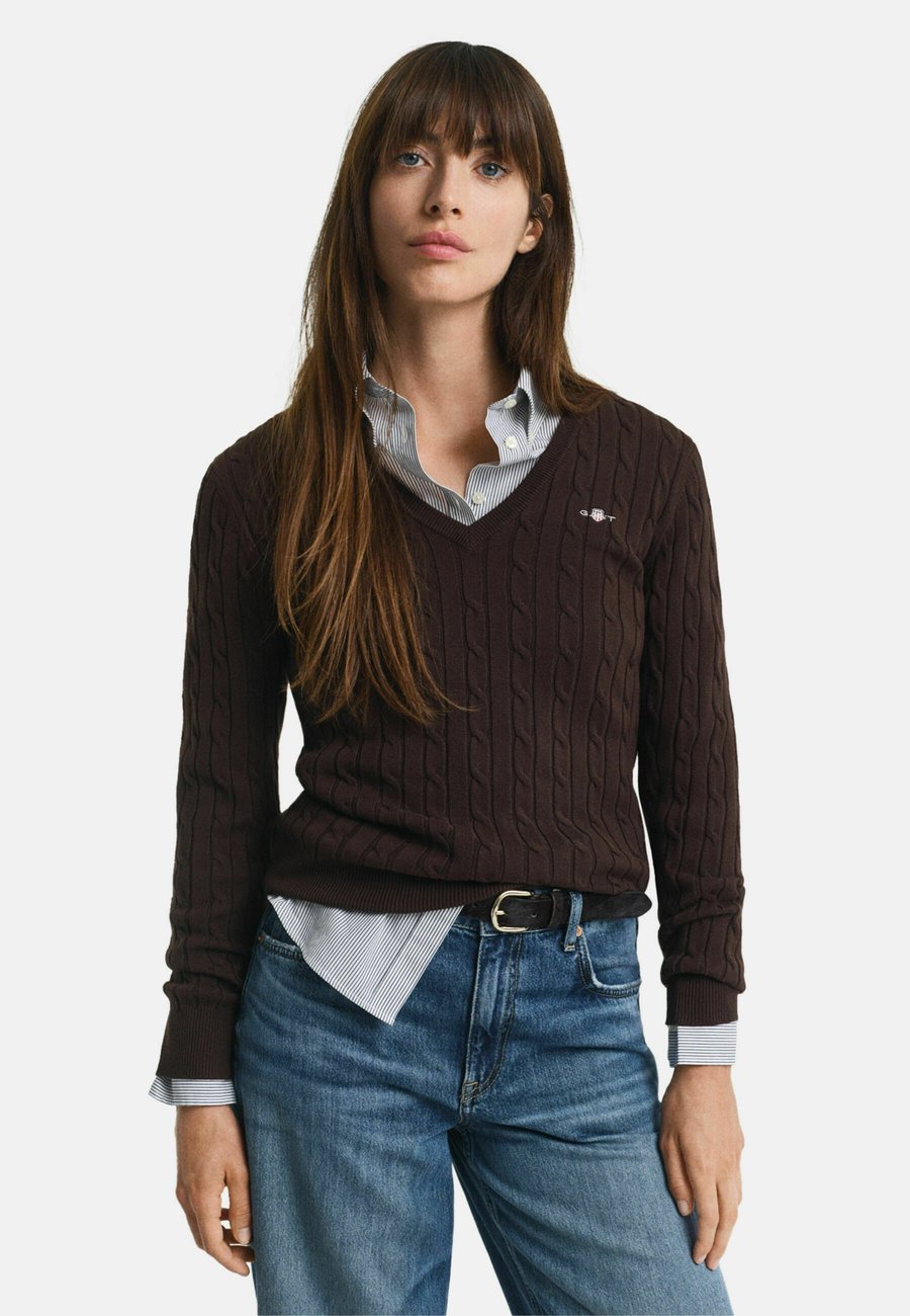 

Джемпер GANT CABLE V NECK, Deep Brown/Dark Brown